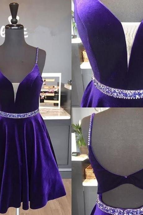 Homecoming Dresses,velvet Homecoming Dress, V Neck Prom Short Dress,short Graduation Dress,purple Cocktail Dresses