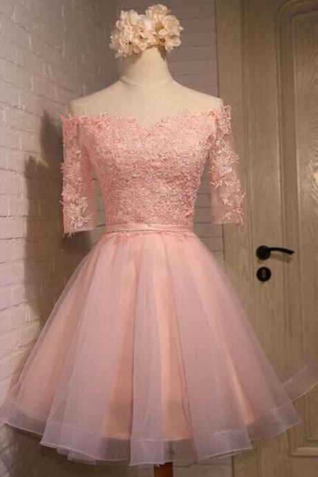 Pink Homecoming Dress,half Sleeve Homecoming Dress,lace Homecoming Dress,dream Homecoming Dress,juniors Homecoming Dress
