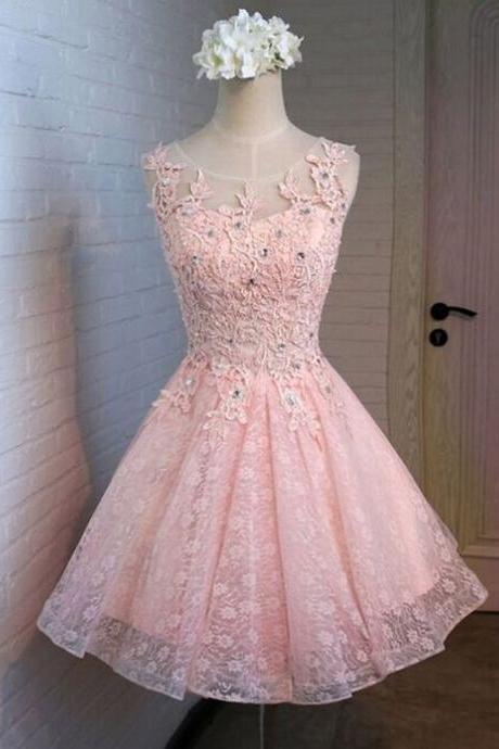 Pink Lace Homecoming Dresses, A-line Homecoming Dresses, Cute Homecoming Dresses, Homecoming Dresses, Juniors Homecoming Dresses, Homecoming