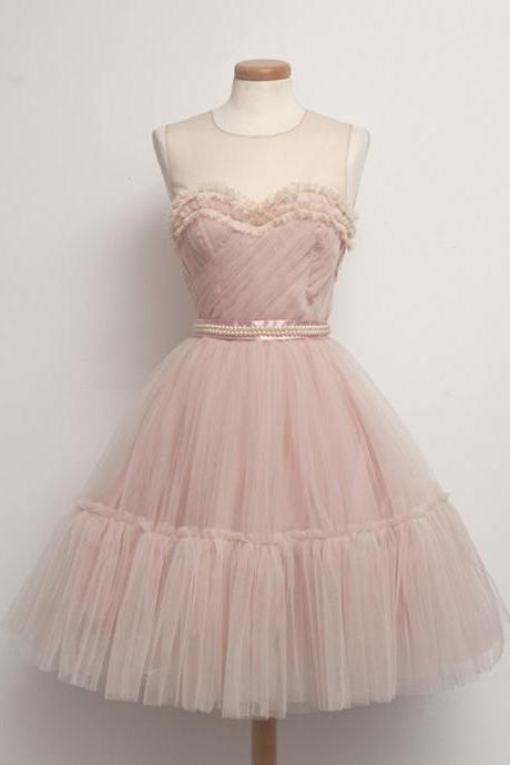Blush Pink A-line Short Prom Dress With Layered Tulle Skirt