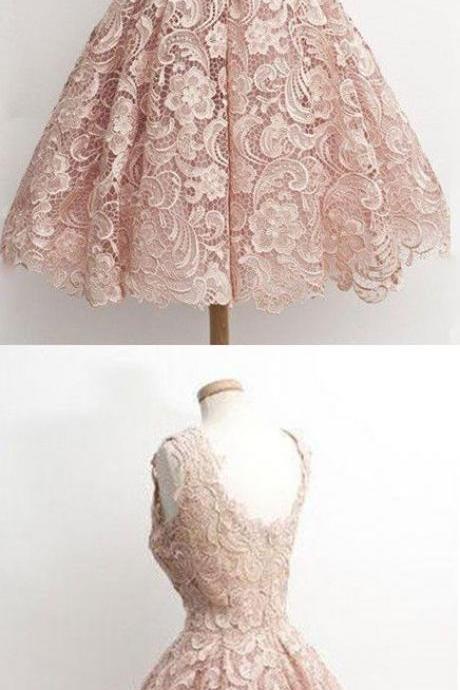 Vintage Homecoming Dress, Short Homecoming Dress, Pink Lace Homecoming Dress, 2018 Homecoming Dress