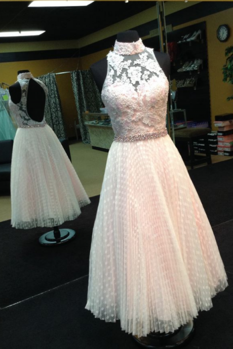 Ankle Length Ivory Prom Dress With Pleated Polka Dots Skirt