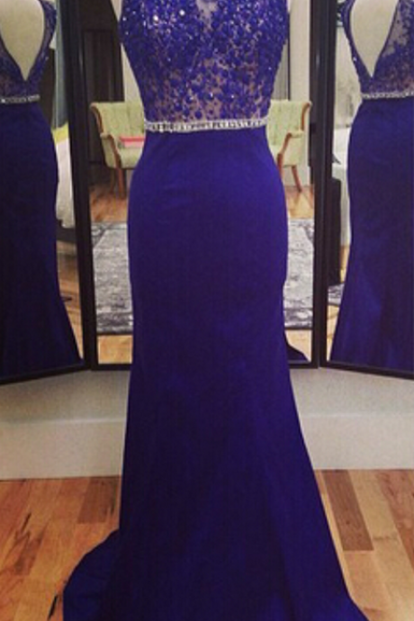 Lace Prom Gown,open Back Prom Dresses,royal Blue Evening Gowns,lace Party Dresses