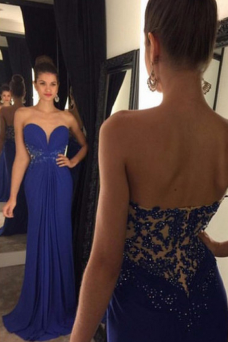 Lace Prom Gown, Fashion Prom Dresses,royal Blue Evening Gowns,lace Party Dresses