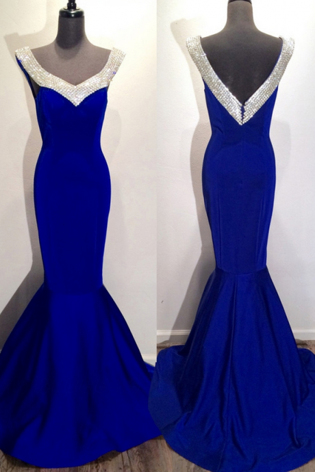 Mermaid Prom Gown,royal Blue Prom Dresses,royal Blue Evening Gowns,beaded Party Dresses