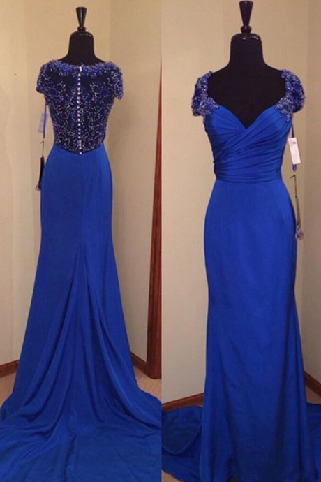 Royal Blue Prom Dresses,royal Blue Prom Dress,beaded Formal Gown,beadings Prom Dresses