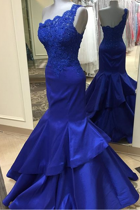 Mermaid Prom Gown,royal Blue Prom Dresses,one Shoulder Evening Gowns,simple Formal Dresses,one Shoulder Lace Prom Dresses