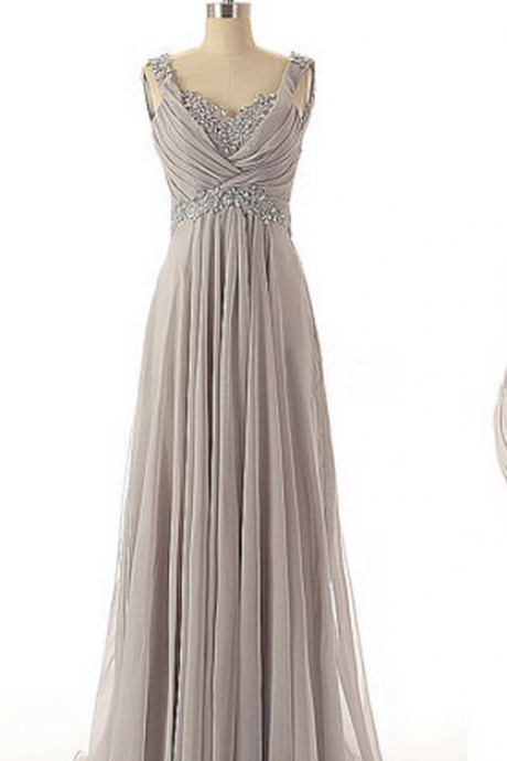 Long Prom Dress, Gray Prom Dress, Chiffon Prom Dress, Formal Prom Dress, Affordable Prom Dress, Simple Prom Dress, Evening Dress,