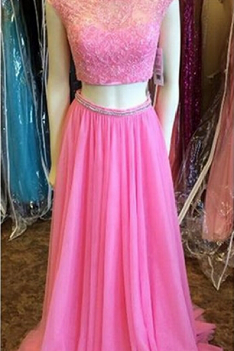 Cap Sleeves Two Pieces Long Prom Dresses, ,graduation Dresses ,two Pieces Evening Dresses