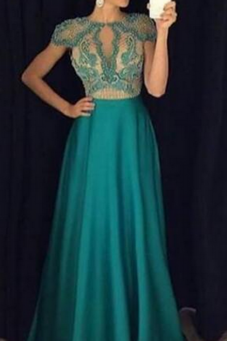 Green Prom Dress, Cap Sleeve Prom Dress, Prom Dresses
