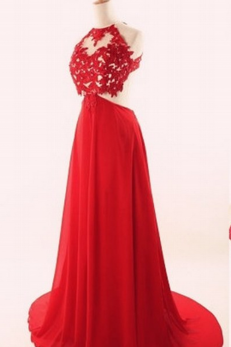 Charming Handmade Red Lace Applique Prom Dresses,party Dress,evening Dresses