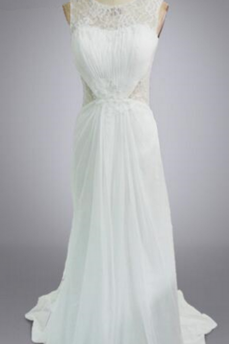 Real Model Wedding Gown A Line Lace And Chiffon Back See Through Bridal Wedding Dresses