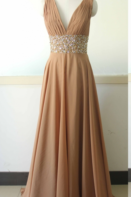 Sexy Seep V-neck Brown Chiffon Party Dress Sequins Bridesmaid Dress Custom A-line Wedding Party Gown Sexy V-neck Cocktail Lace Gowns