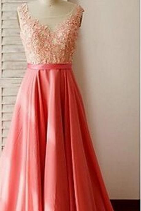 Charming Prom Dress,o-neck Prom Dress,appliques Prom Dress,chiffon Prom Dress,a-line Evening Dress
