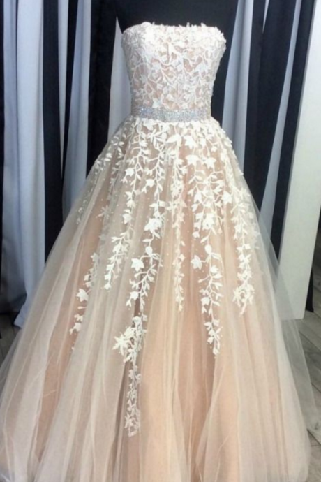 Strapless Prom Dress, Champagne Prom Dress