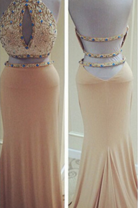 Two Piece Fitted Kiss Formal Mermaid Sexy Backless Prom Dresses