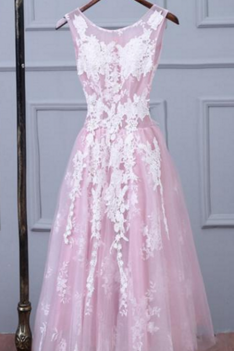 Sexy Lace Vest Long Pink Homecoming Dress