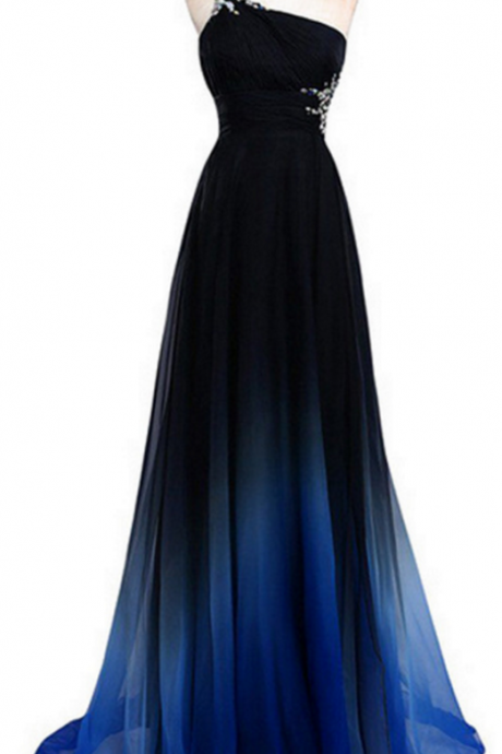 Shoulder Wrapped Around The Back Of The Evening Gradient Color Dress