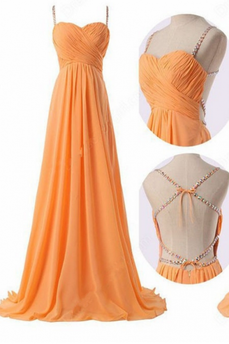 Long Orange Chiffon Prom Dress