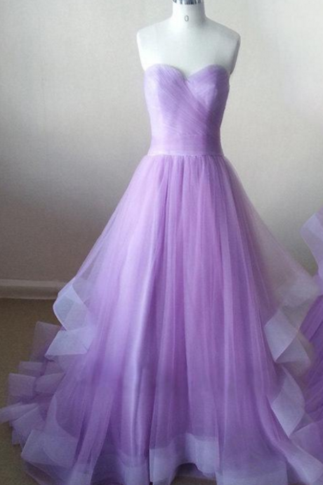 Sleeveless Lavender Prom Dress, Tiered Formal Occasion Dress