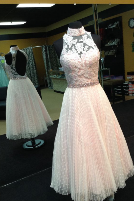 Ankle Length Ivory Prom Dress With Pleated Polka Dots Skirt