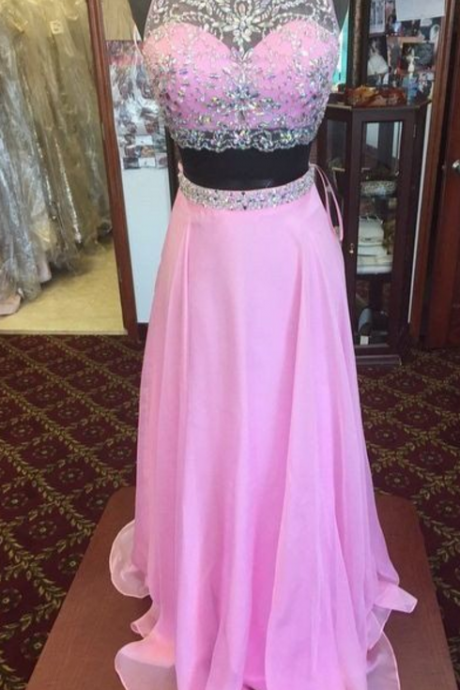 Two Pieces Chiffon Prom Dress With Beading