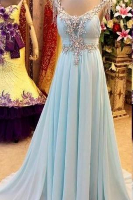 Prom Dress Light Blue Long Chiffon Formal Occasion Dress