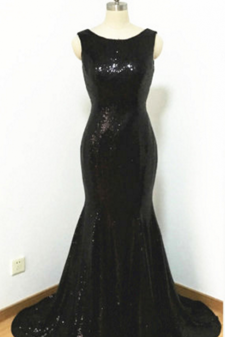 Black Sequin Prom Dress With Open Back