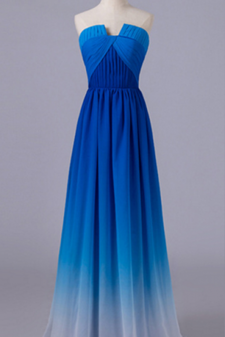 U Neck Ombre Long Prom Dresses,royal Blue Gradient Formal Occasion Dresses