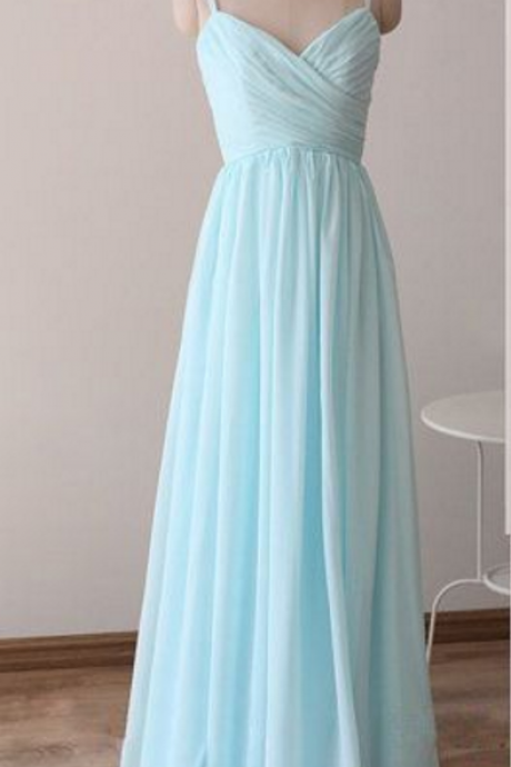 Spaghetti Straps Baby Blue Formal Occasion Dress Evening Dress With Pleated Bodice