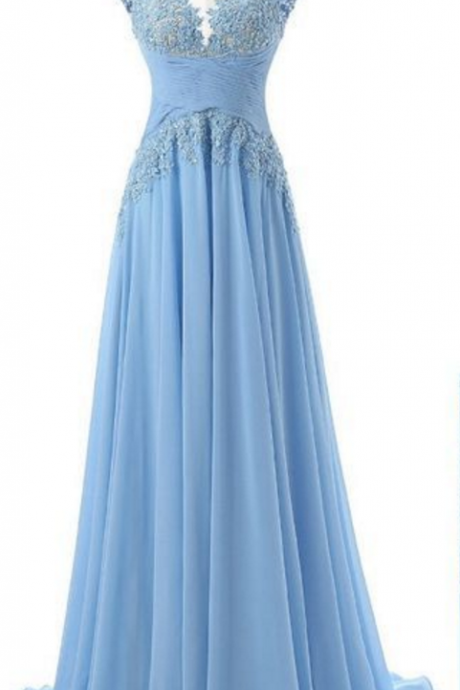 Blue Long Chiffon Formal Occasion Dress With Illusion Back