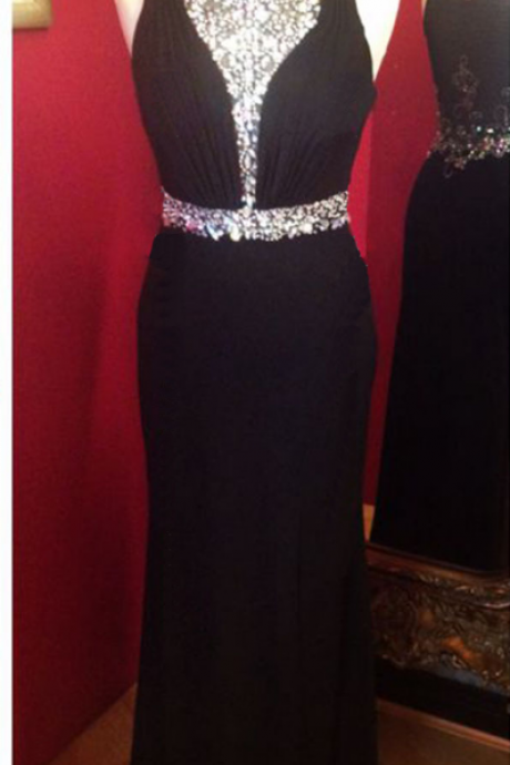 Black Prom Dress With Crystals Beads
