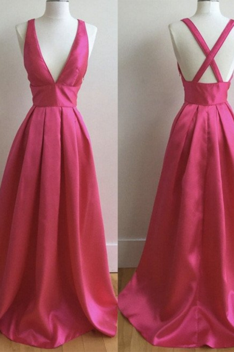 Plunging Neck Long Prom Dress