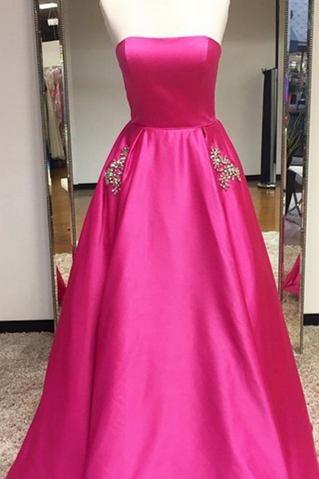 Strapless Long Prom Dress With Beaded Pockets