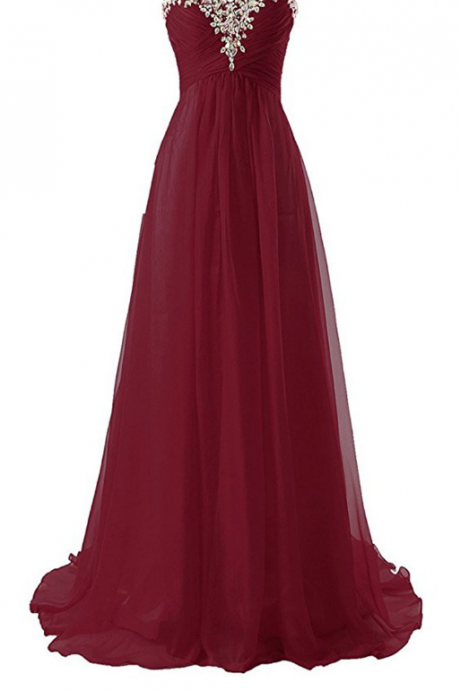 Sleeveless Burgundy Prom Dress With Crystals