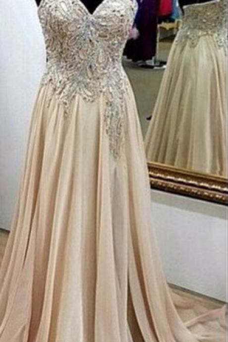 Stunning Beaded Long Chiffon Prom Dress Evening Dresses