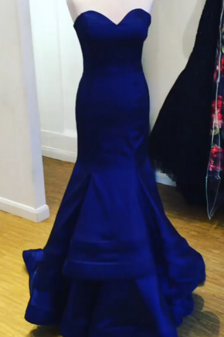 Dark Royal Blue Satin Mermaid Formal Occasion Prom Dress With Corset Back Evening Dresses