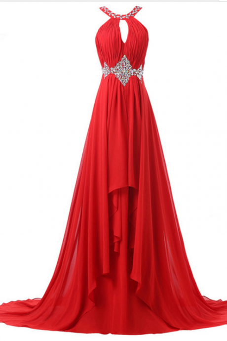 A Red, Elegant Formal Ball Gown With A Bridesmaid Dress In A Special Occasion
