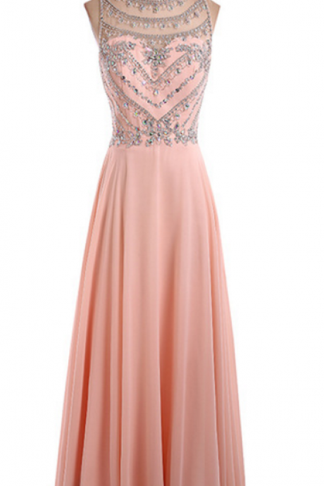 Elegant Karin&amp;amp;#039;s Elegant Evening Gown, Special Occasion, Long Gown Prom Gown, Pink Chiffon Long Ball Gown With Sleeveless Dress,