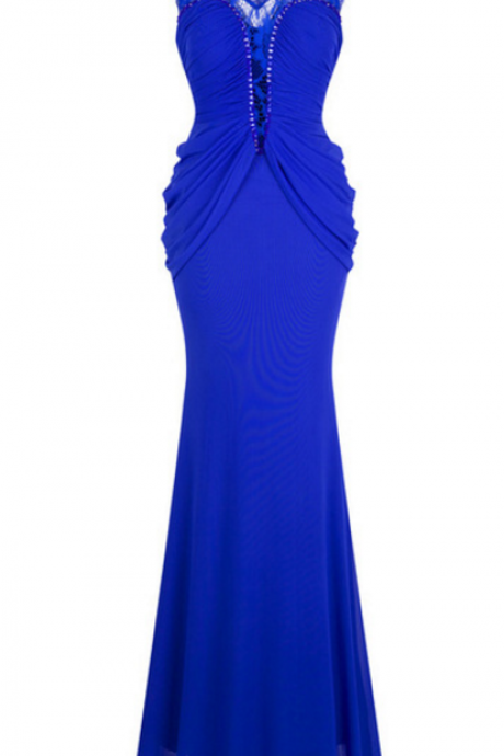 A Formal Evening Dress With A V-neck, Necklaces, And A Pleated Mermaid Court Evening Gown