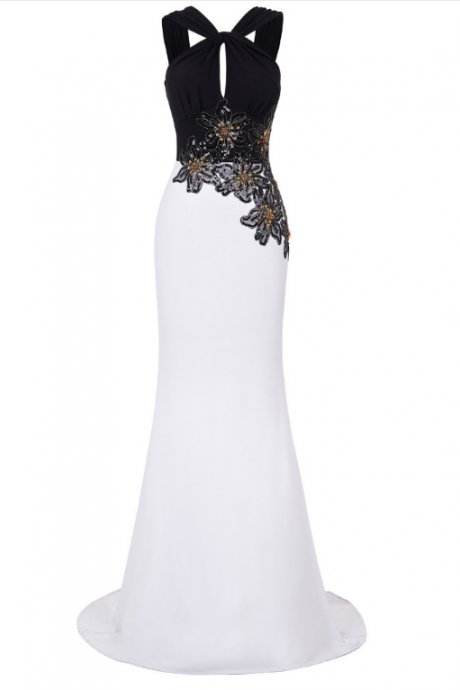The White Mermaid Evening Gown And Black Floral Sequined Tights, Wedding Dresses Evening Dresses