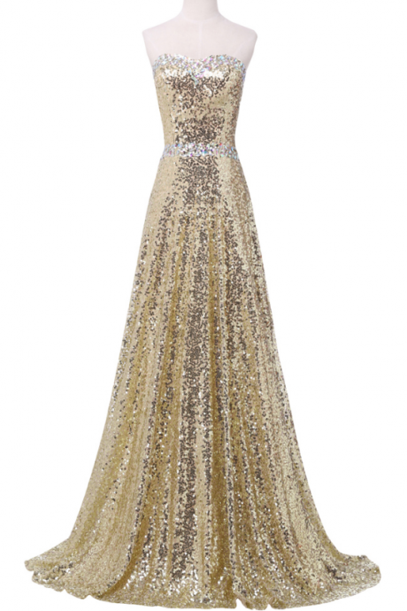 Luxurious Design Gold Evening Gown Long Ball Gown Sexy Floor-length Sequined Gown