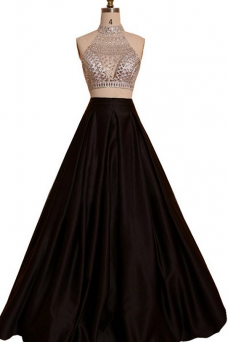 The Long Ball Dress Is Like A High-necked, Beaded, Beaded, Black And Black Ball Gown