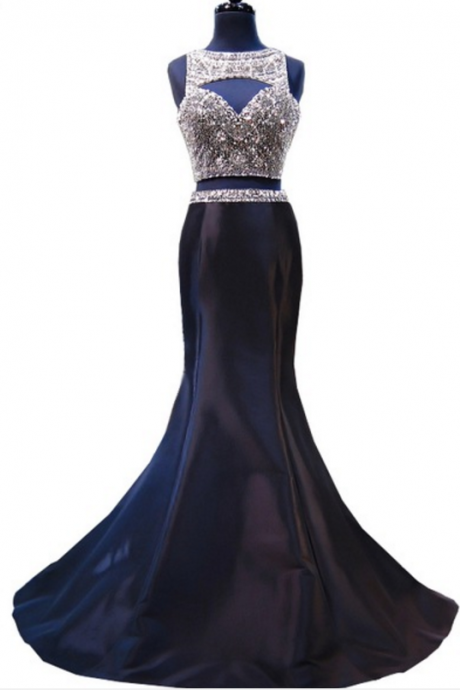 Prom Dress, Stunning Sleeveless Black Mermaid Pearl Decorated With Two Ball Gowns In Africa