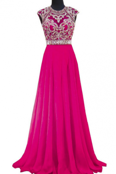 A Long, Sparkling Ball Gown, Stunning Sleeveless Ball Crystal Ball, No-back African Pink Chiffon Ball Gown