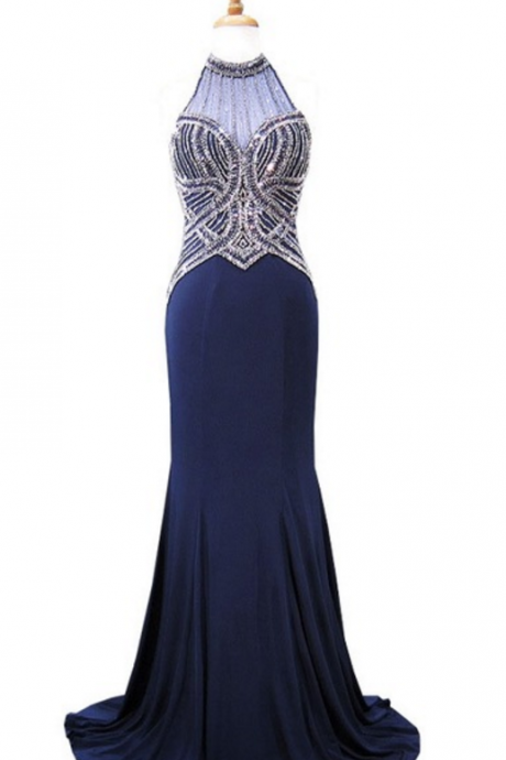 The long mermaid ball gown with a sexy pendant with a floor-length African navy blue ball gown