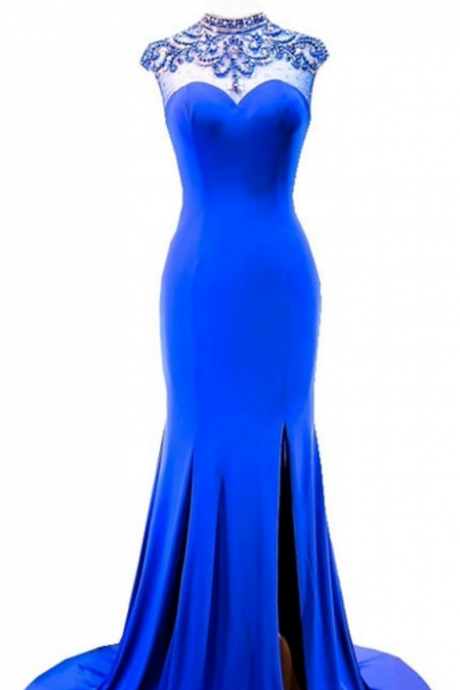 Mermaid Neck, Back African Women's Party Royal Blue Dress