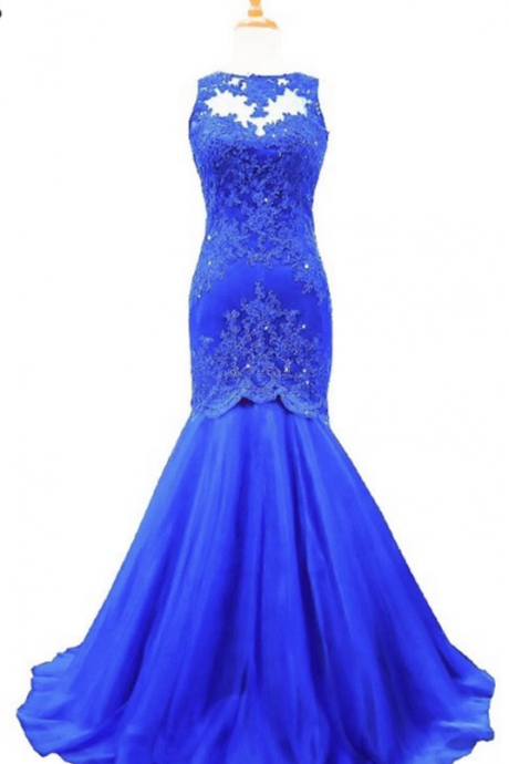The Mermaid Has A Royal Blue Dress With Lace