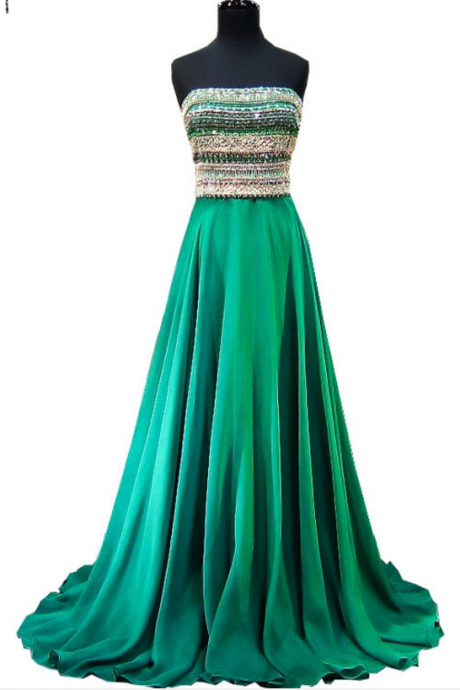 The Night Gown, The Stunning Strapless Pearl Crystal Women's Formal Emerald Green Evening Gown