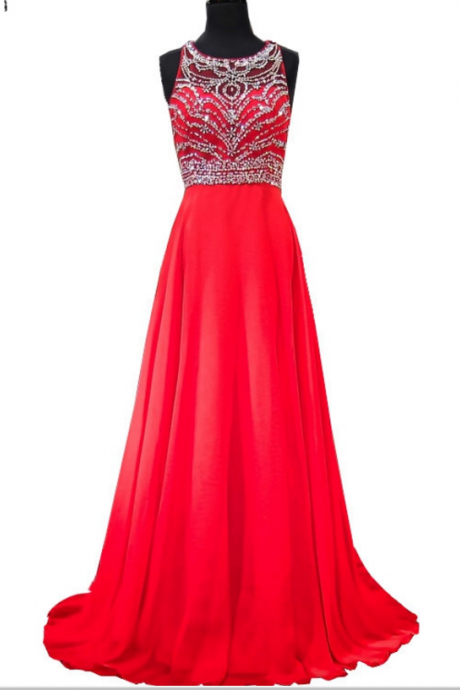 Gorgeous A Ball Of Crystal Floor-length Crystal Floor-length Red Chiffon White Women's Formal Evening Dress